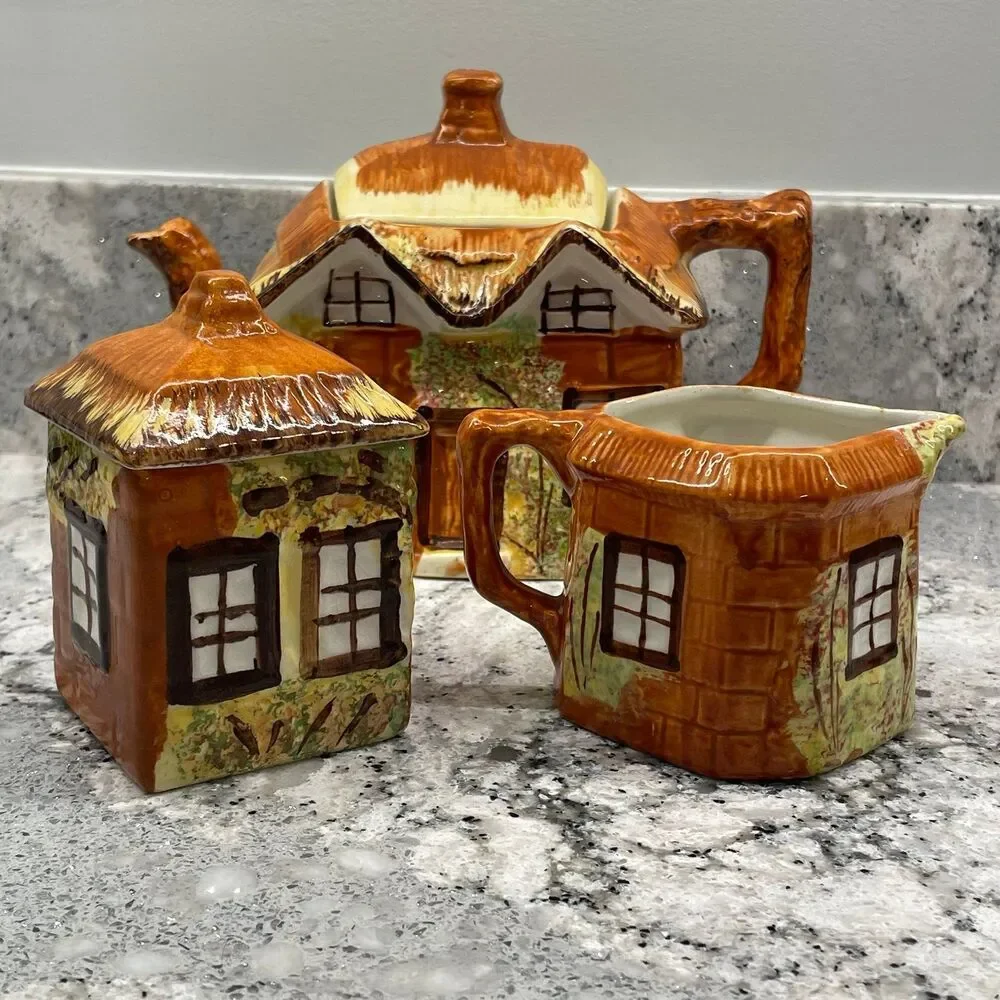 Vintage Price Kensington Ye Olde Cottage Ware Teapot Creamer Sugar Set England